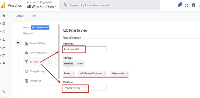 Steps to Exclude internal IP address from Google Analytics