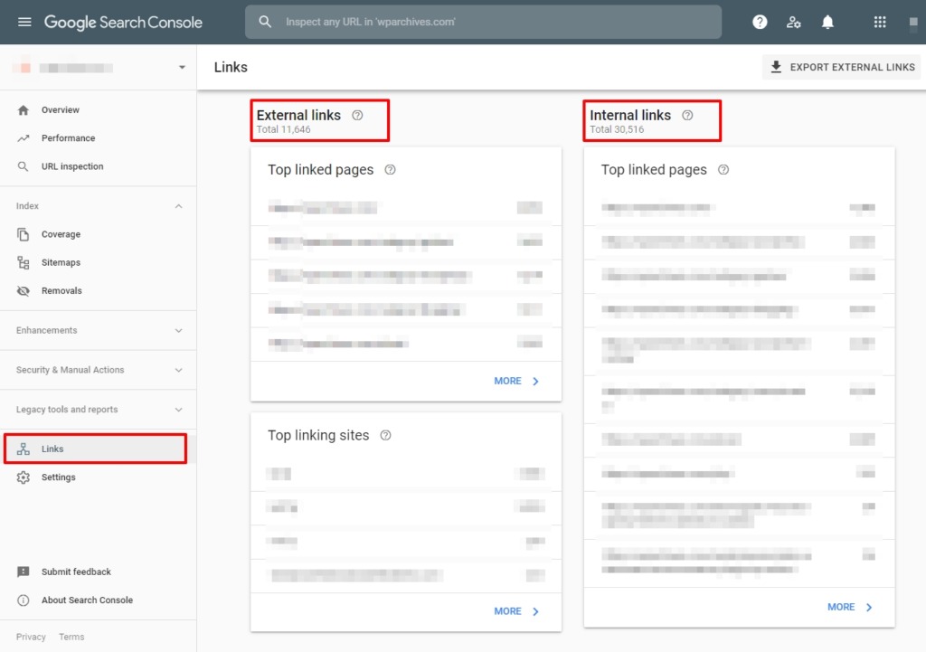 Check Internal and External Links of a website in Google Search Console