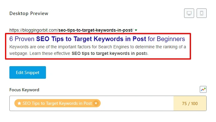 Include Keyword in Title and Meta Description of the Page