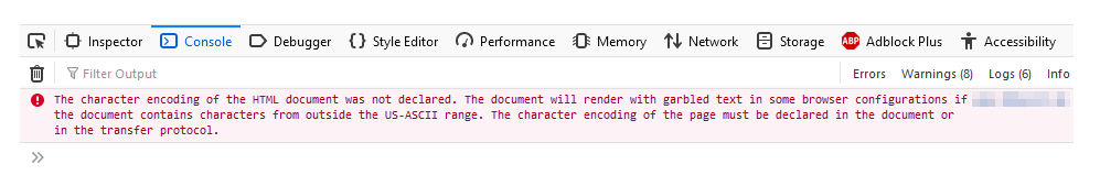 The character encoding of the HTML document was not declared